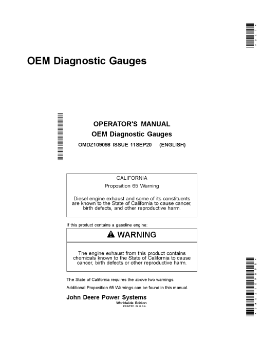 John Deere DG14, PV101 and PV480 OEM Diagnostic Gauges OMDZ109098 Operators and Maintenance Manual PDF Download