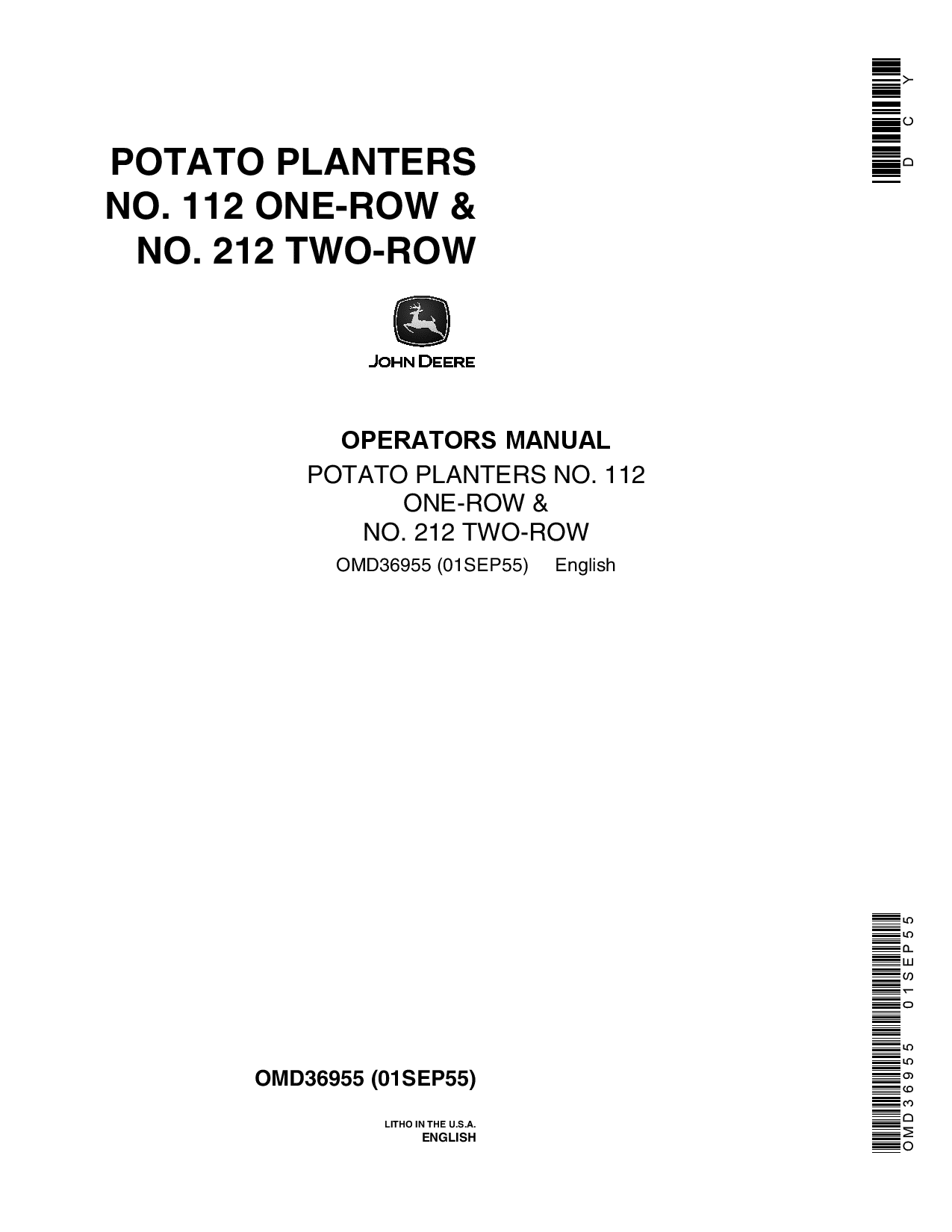 John Deere DIR Instructions forJohn Deere One- or Two-Row Potato Planters (Horse or Tractor Hitches) OMD36955 Operators and Maintenance Manual PDF Download