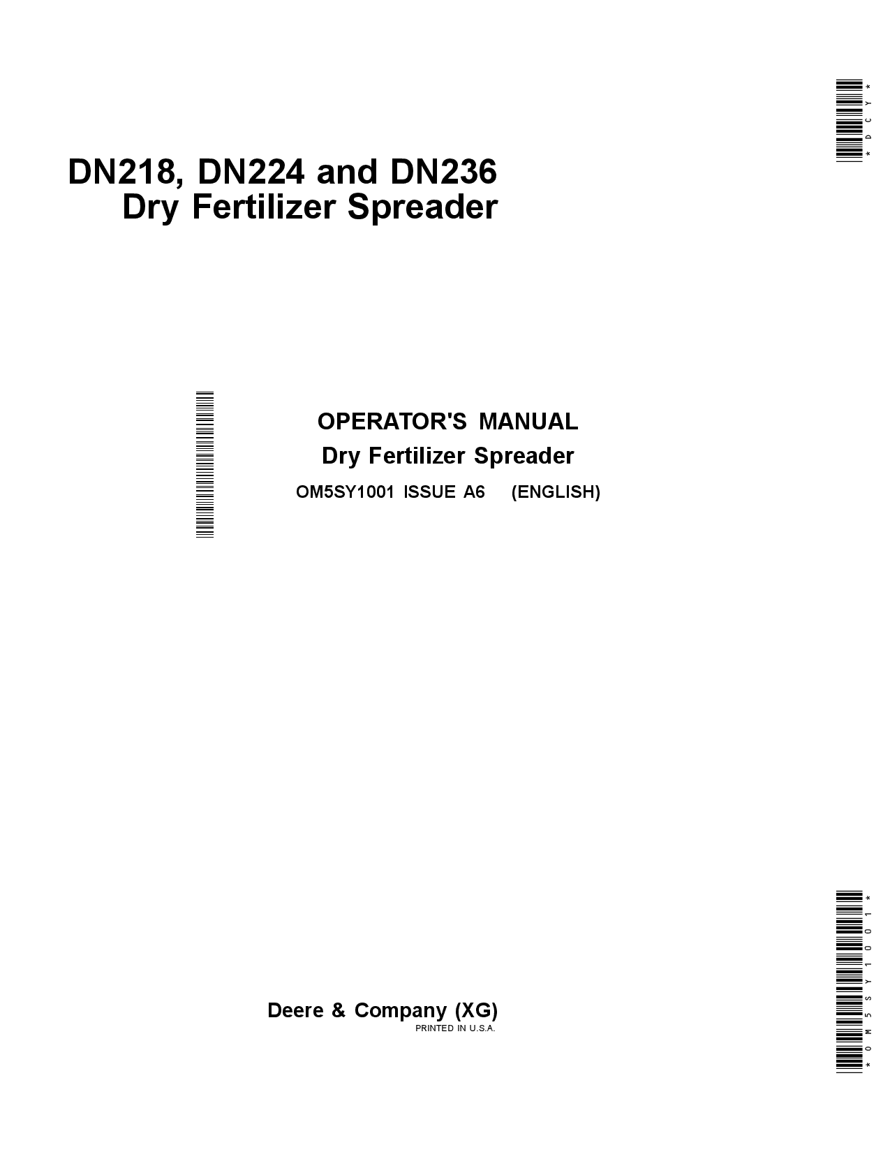 John Deere DN218, DN224 & DN236 Dry Fertilizer Spreaders OM5SY1001 Operators and Maintenance Manual PDF Download