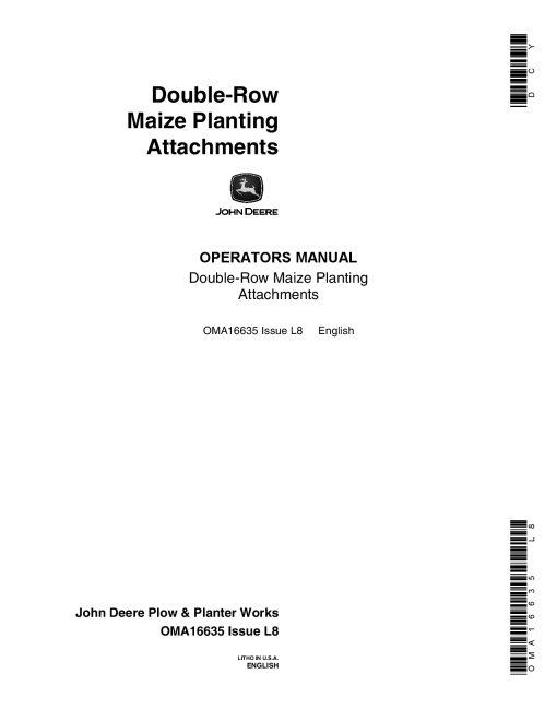 John Deere Double-Row Maize Planting Attachments OMA16635 Operators and Maintenance Manual PDF Download