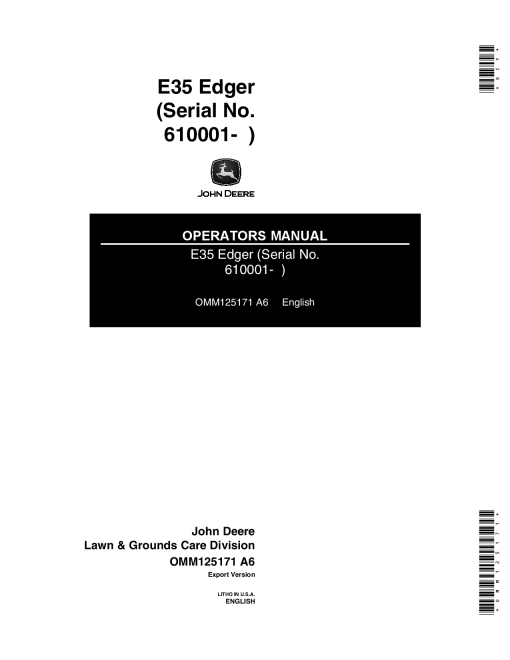 John Deere E35 Edger (610001-) OMM125171 Operators and Maintenance Manual PDF Download