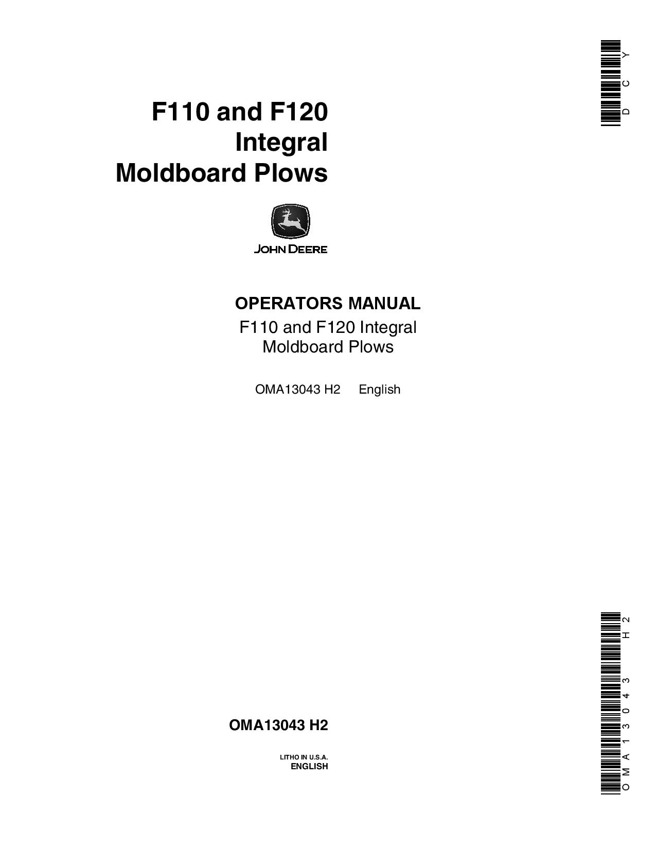 John Deere F110, F120 Integral Moldboard Plows OMA13043 Operators and Maintenance Manual PDF Download