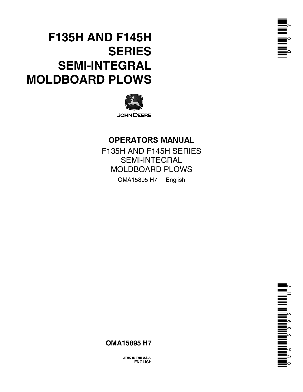John Deere F135H, F145H Series Semi-Integral Moldboard Plows OMA15895 Operators and Maintenance Manual PDF Download