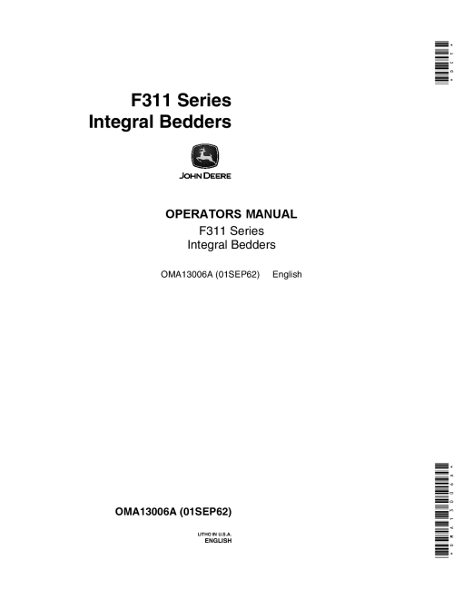 John Deere F311 Series Integral Bedders OMA13006A Operators and Maintenance Manual PDF Download