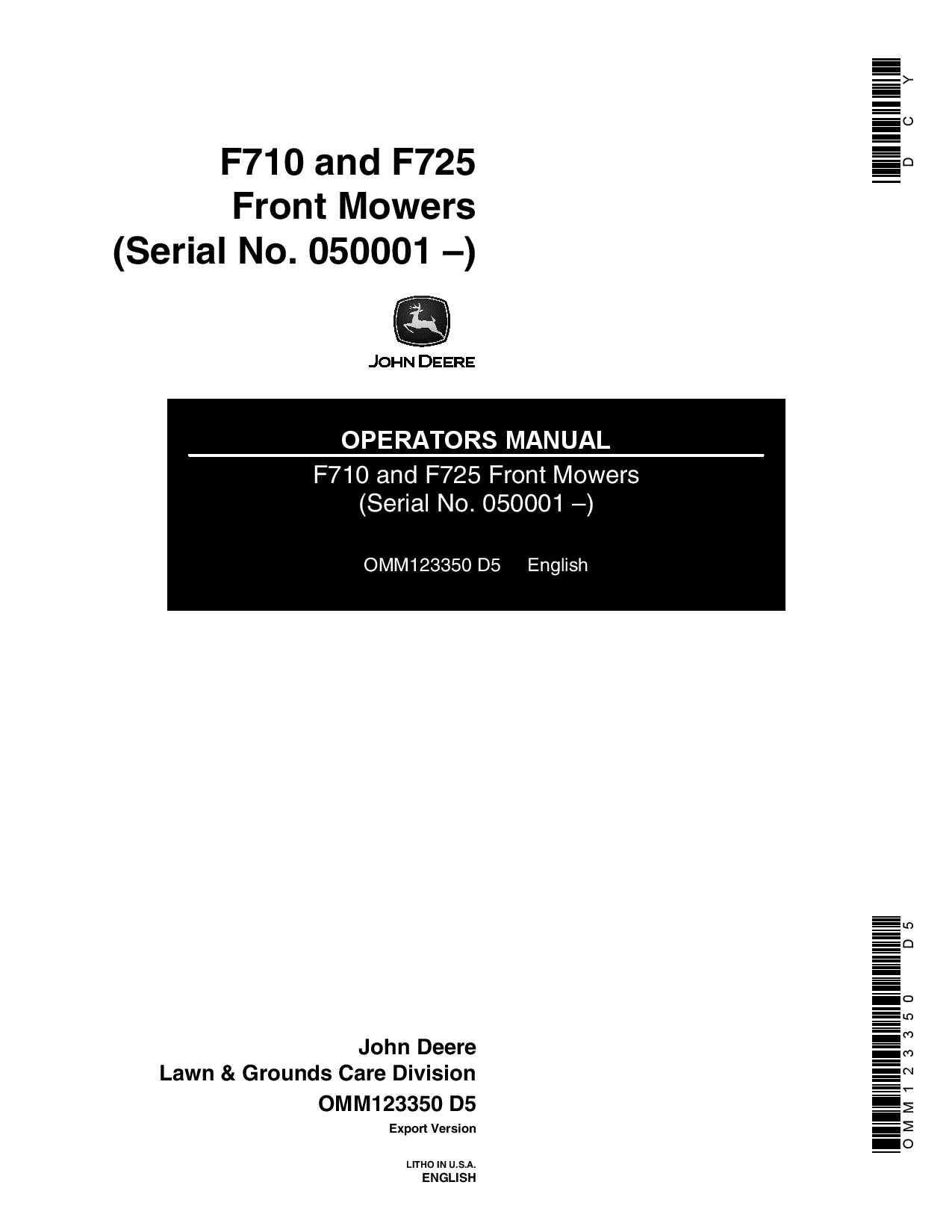 John Deere F710 84 F725 Front Mowers (Export Edition) OMM123350 Operators and Maintenance Manual PDF Download
