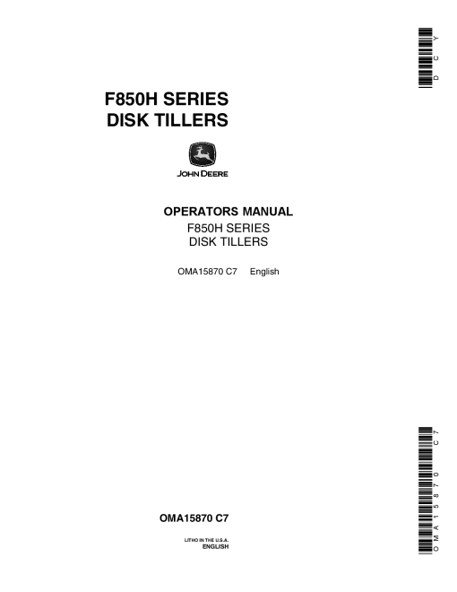 John Deere F850H Disk Tiller OMA15870 Operators and Maintenance Manual PDF Download