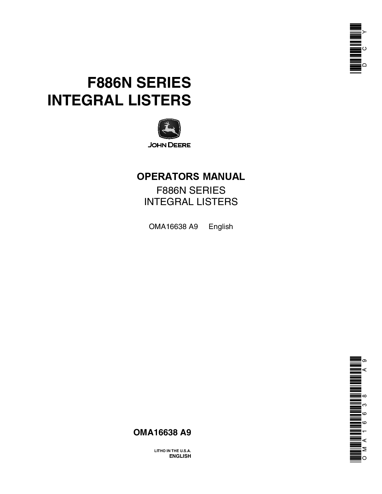 John Deere F886N Series Integral Listers OMA16638 Operators and Maintenance Manual PDF Download