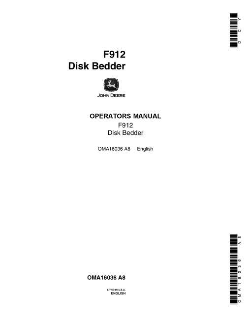 John Deere F912 Disk Bedder OMA16036 Operators and Maintenance Manual PDF Download