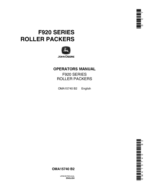 John Deere F920 Series Roller Packers OMA15740 Operators and Maintenance Manual PDF Download