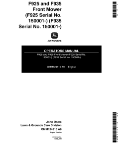 John Deere F925, 935 Front Mower (150001 -) OMM124510 Operators and Maintenance Manual PDF Download