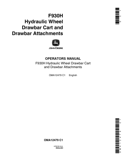 John Deere F930H Hydraulic Wheel Drawbar Cart & Attachments OMA12479 Operators and Maintenance Manual PDF Download