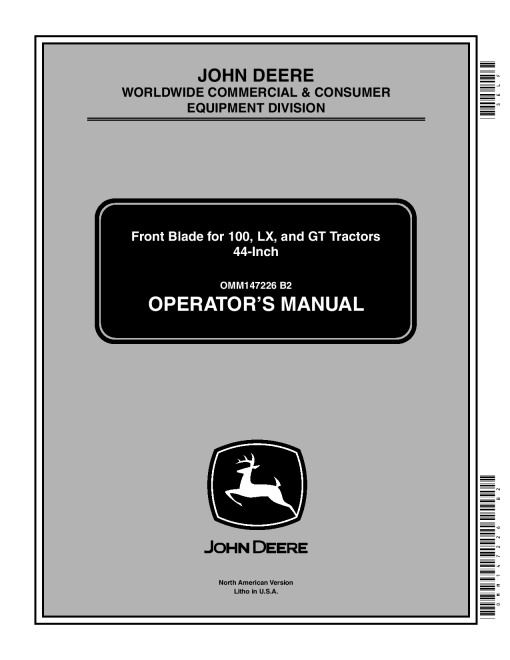 John Deere Front Blade 44-Inch (010001-) OMM147226 Operators and Maintenance Manual PDF Download