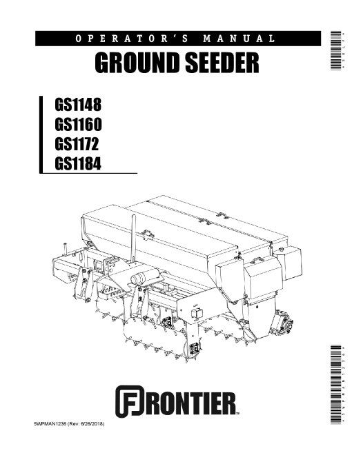 John Deere GS1148, GS1160, GS1172, and GS1184 Ground Seeder 5WPMAN1236 Operators and Maintenance Manual PDF Download