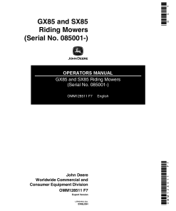 John Deere GX85 & SX85 Riding Mower OMM128511 Operators and Maintenance Manual PDF Download
