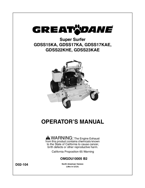 John Deere Great Dane - Super Surfer OMGDU10005 Operators and Maintenance Manual PDF Download
