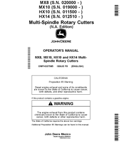 John Deere HX10, HX14, MX8 & MX10 Multi-Spindle Rotary Cutters OMFH337995 Operators and Maintenance Manual PDF Download