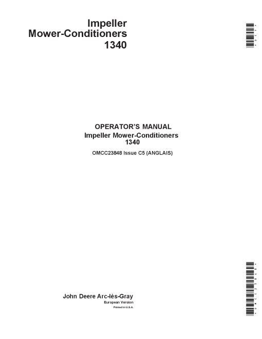 John Deere Impeller Mower-Conditioners 1340 OMCC23848 Operators and Maintenance Manual PDF Download