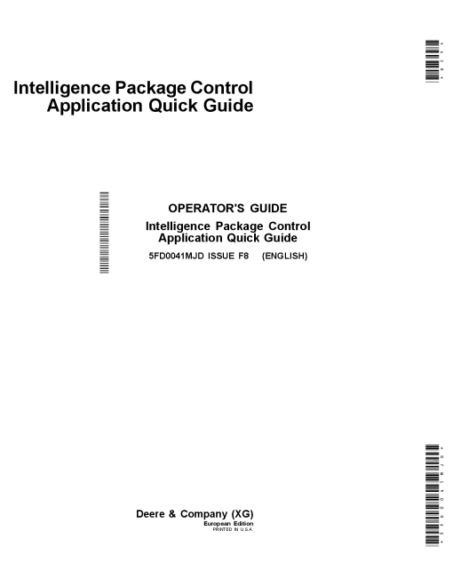 John Deere Intelligence Package Control Application Quick M110, M220, M120, M230, M130, R315, R115, R310, M115, R110, R320, R130, R120 5FD0041MJD Operators and Maintenance Manual PDF Download