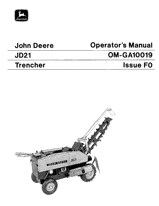 John Deere JD21 Trencher OMGA10019 Operators and Maintenance Manual PDF Download