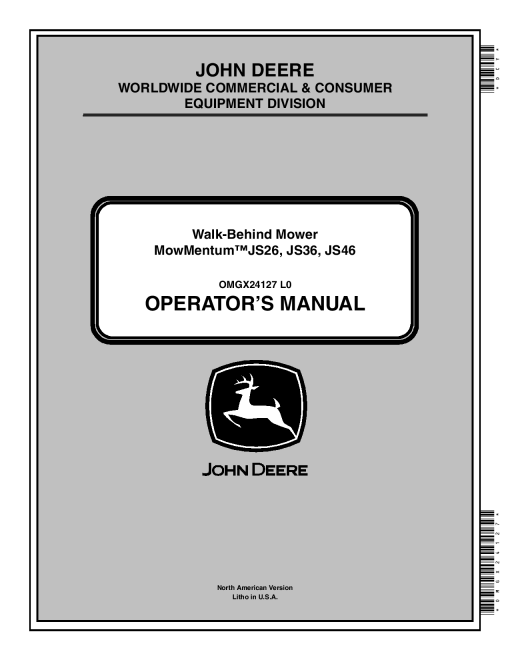 John Deere JS26, JS36, JS46 Walk-Behind Mower (500001-) OMGX24127 Operators and Maintenance Manual PDF Download