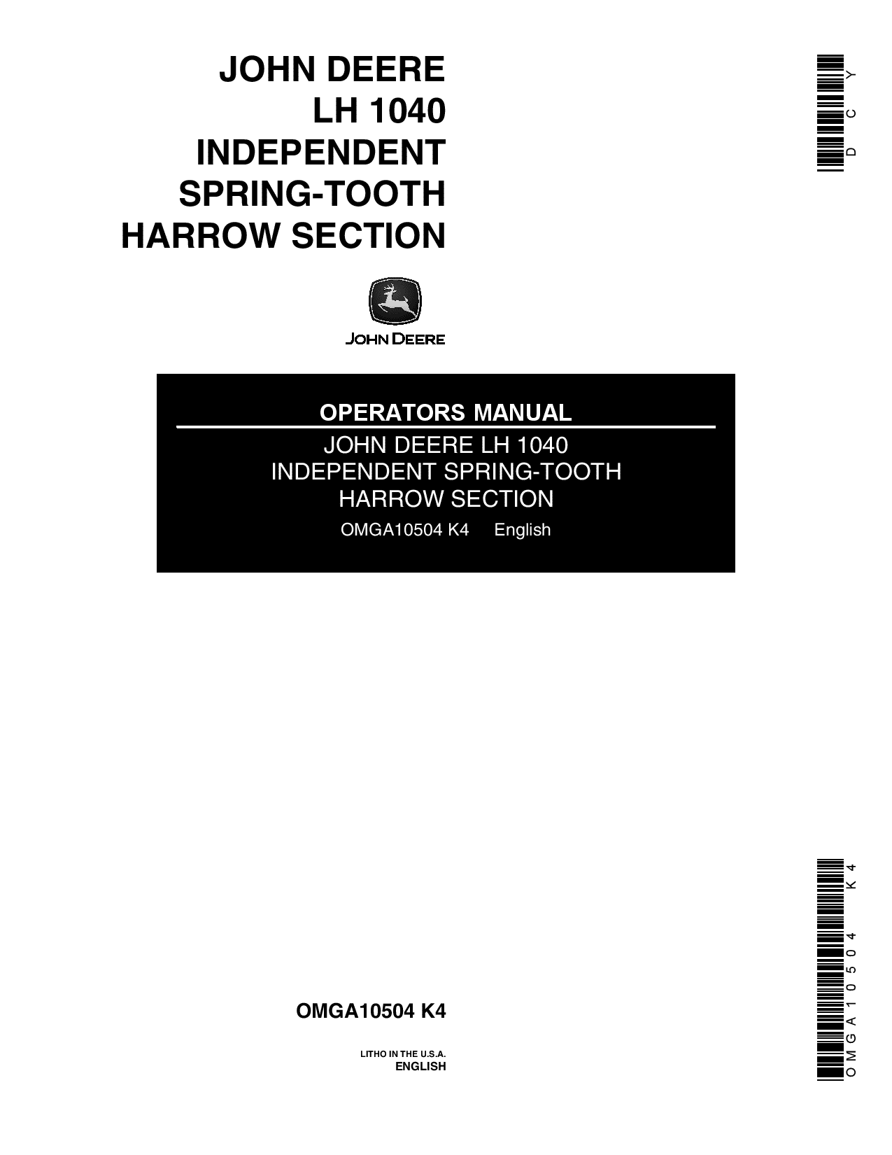 John Deere LH1040 Independent Spring-Tooth Harrow Section OMGA10504 Operators and Maintenance Manual PDF Download