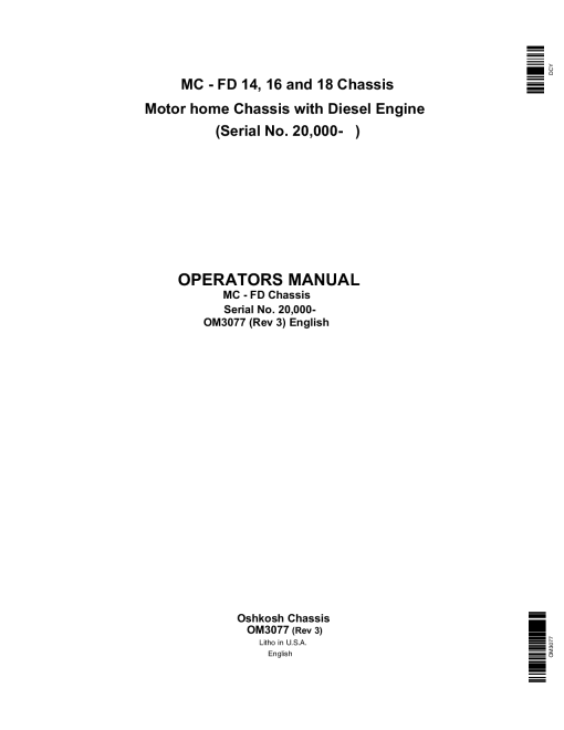 John Deere MC - FD 14, 16 and 18 Chassis Motor home Chassis with Diesel Enging (Serial No. 20,000-) OM3077 Operators and Maintenance Manual PDF Download