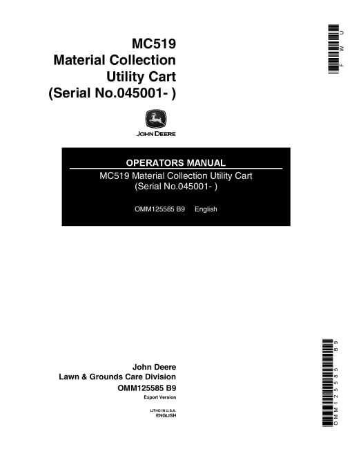 John Deere MC519 Material Collection Utility Cart (045001-) OMM125585 Operators and Maintenance Manual PDF Download