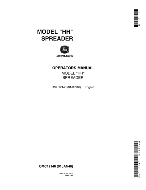 John Deere Model HH Spreader OMC12146 Operators and Maintenance Manual PDF Download