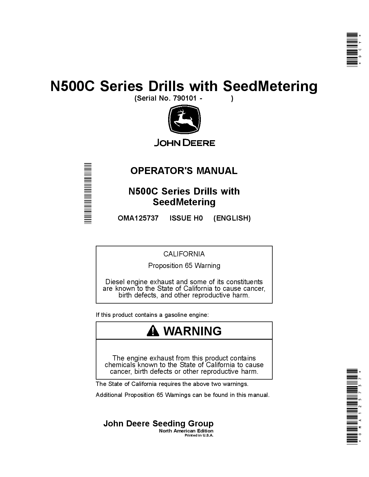 John Deere N530C, N536C, N540C, N542C Drills with SeedMetering (790101-) OMA125737 Operators and Maintenance Manual PDF Download