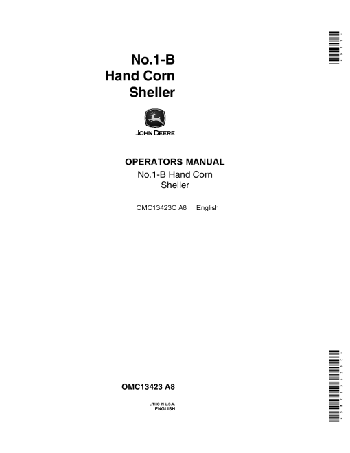 John Deere No. 1-B Hand Corn Sheller OMC13423C Operators and Maintenance Manual PDF Download