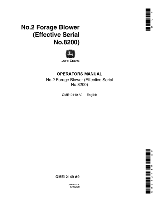 John Deere No. 2 Forage Blower (008200-) OME12149 Operators and Maintenance Manual PDF Download