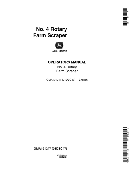 John Deere No.4 Rotary Farm Scraper OMA191247 Operators and Maintenance Manual PDF Download