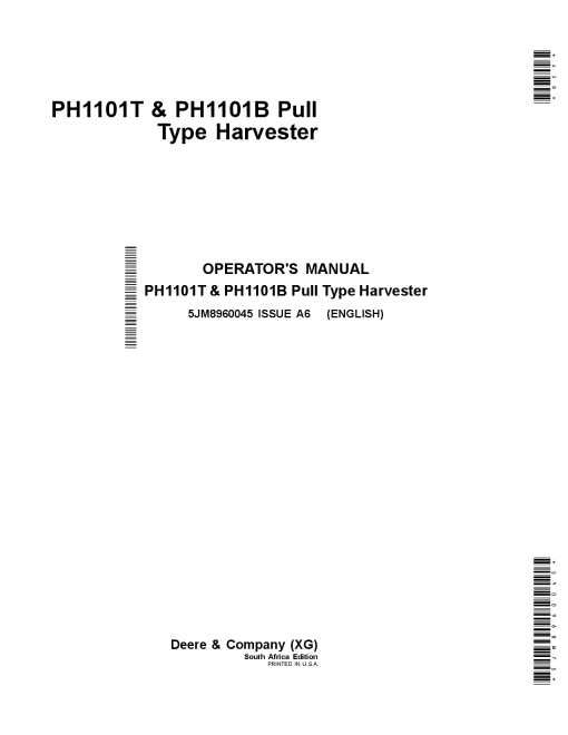 John Deere PH1101T & PH1101B Pull Type Harvesters 5JM8960045 Operators and Maintenance Manual PDF Download