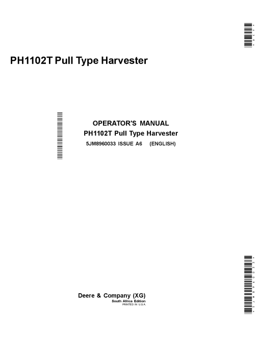 John Deere PH1102T Pull Type Harvesters 5JM8960033 Operators and Maintenance Manual PDF Download