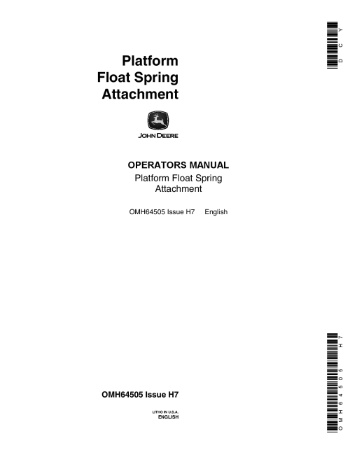 John Deere Platform Float Spring Attachment for 40, 45, 55 Combines OMH64505 Operators and Maintenance Manual PDF Download