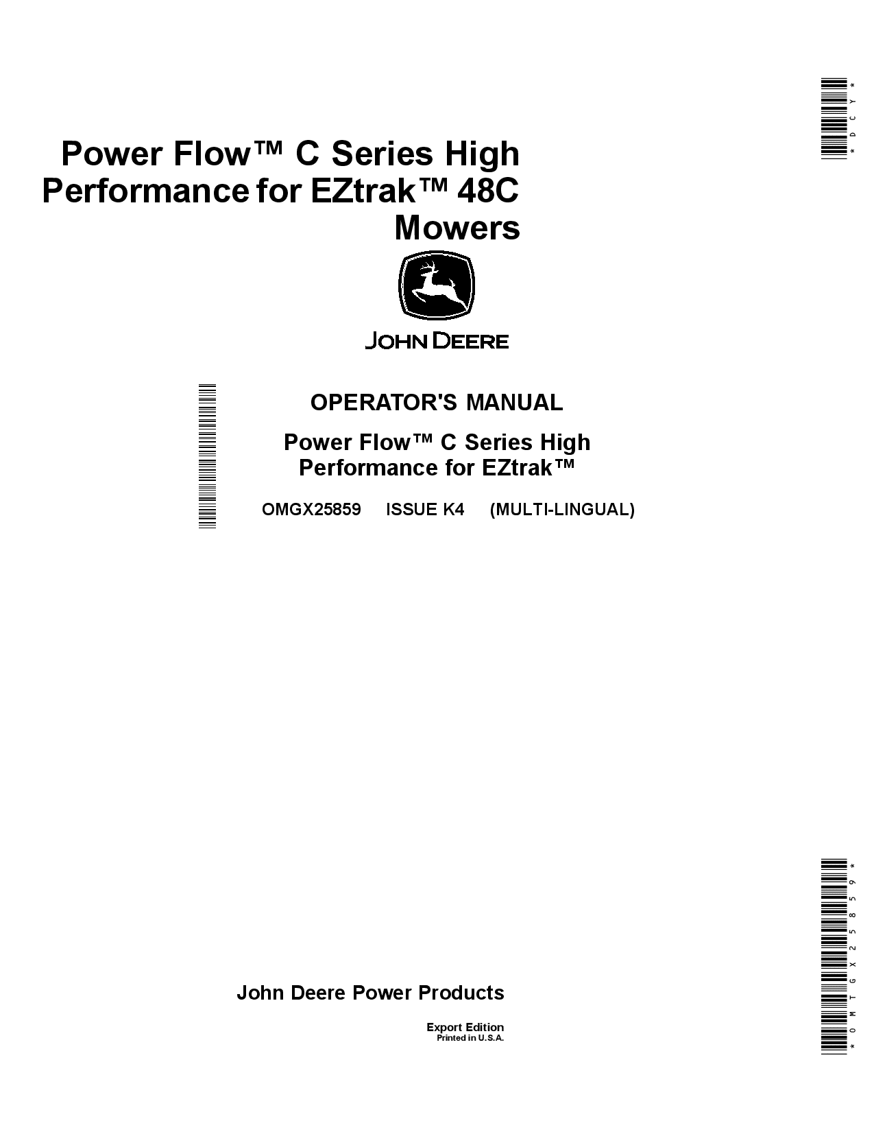 John Deere Power Flow C Series High Performance for EZtrak 48C Mowers OMGX25859 Operators and Maintenance Manual PDF Download