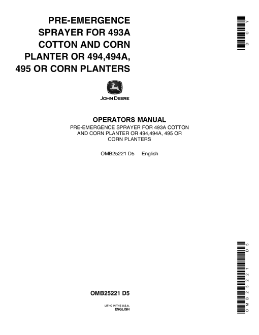 John Deere Pre-Emergence Sprayer Kits OMB25221 Operators and Maintenance Manual PDF Download