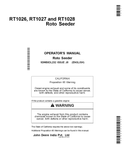 John Deere RT1026, RT1027 and RT1028 Roto Seeders 5DMB0DL232 Operators and Maintenance Manual PDF Download
