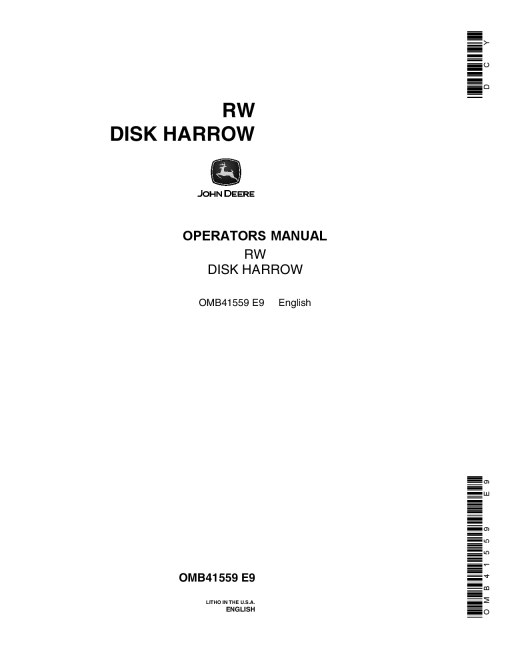 John Deere RW Disk Harrow OMB41559 Operators and Maintenance Manual PDF Download