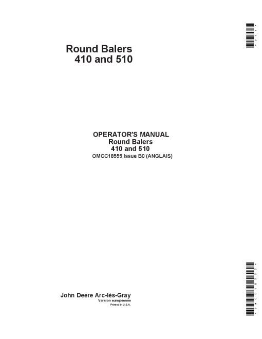 John Deere Round Balers 410 and 510 OMCC18555 Operators and Maintenance Manual PDF Download