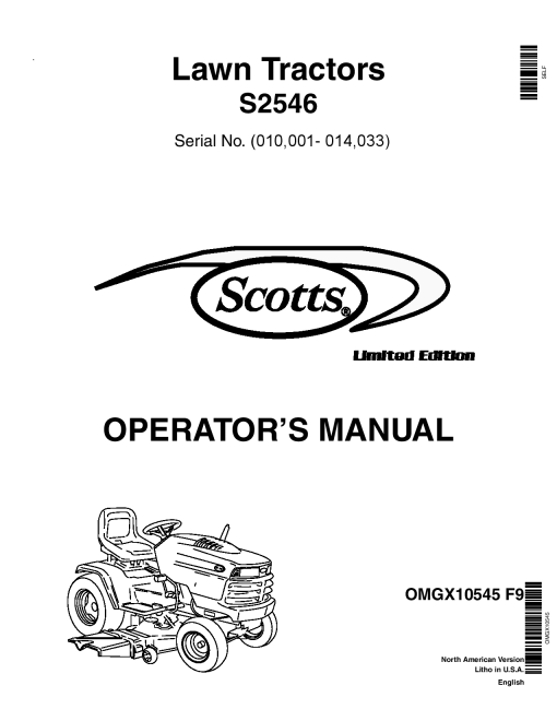 John Deere S2546 Scotts Lawn Tractors OMGX10545 Operators and Maintenance Manual PDF Download