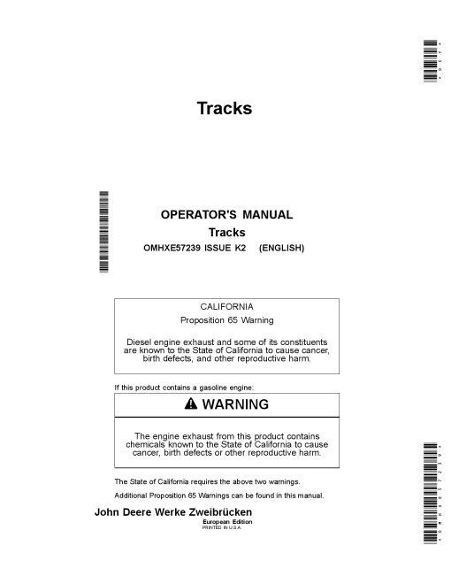 John Deere S560, S660, S670, S680, S685 & S690 Crawler Tracks European Edition OMHXE57239 Operators and Maintenance Manual PDF Download