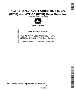 John Deere (S760) 4LZ-13 Grain Combine, (S760) 4YL-8A and (S760) 4YL-12 Corn Combine (125000-129999) OMHXE164282TC Operators and Maintenance Manual PDF Download
