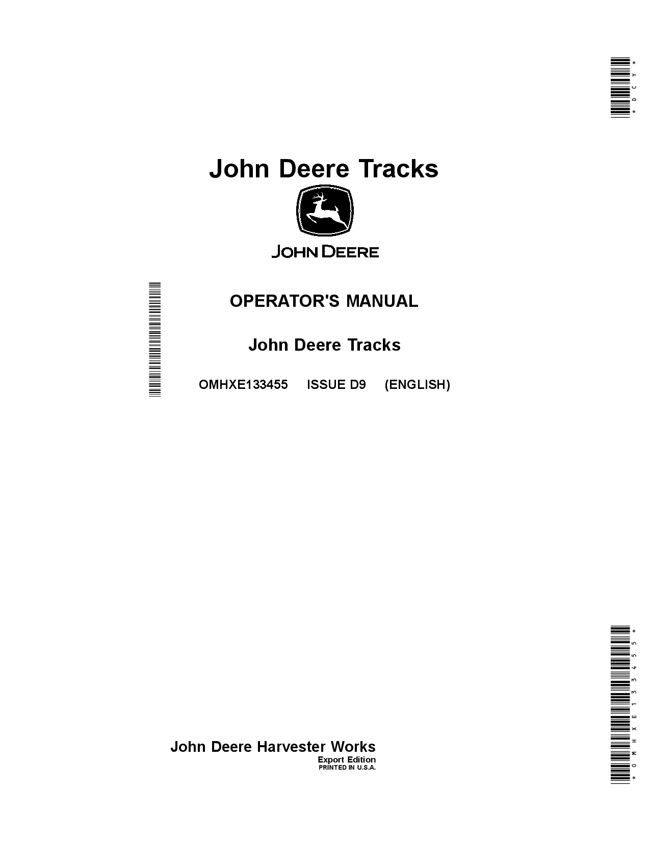 John Deere S760, S780, S770, S790 Combine Tracks OMHXE133455 Operators and Maintenance Manual PDF Download
