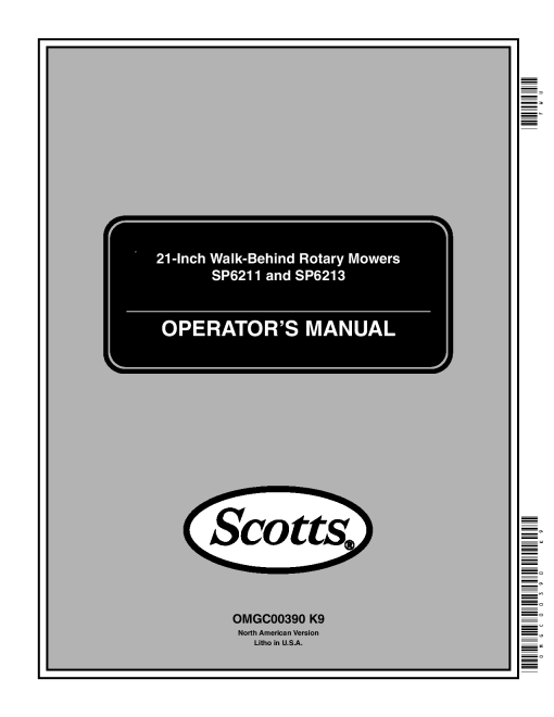 John Deere SP6211 & SP6213 21-Inch Walk-Behind Rotary Mower (Scotts) (010001-) OMGC00390 Operators and Maintenance Manual PDF Download