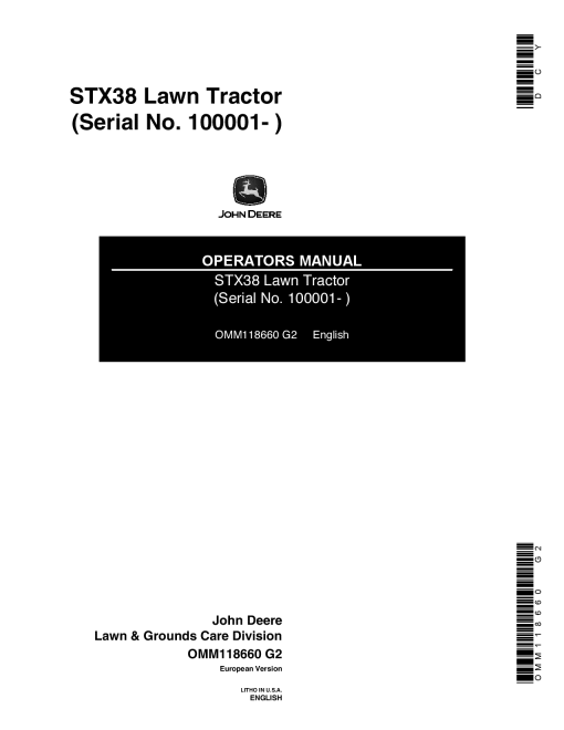 John Deere STX38 Lawn Tractor(100001-) OMM118660 Operators and Maintenance Manual PDF Download