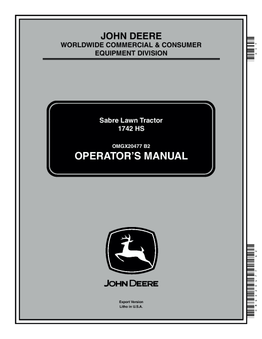 John Deere Sabre Lawn Tractors 1742 HS OMGX20477 Operators and Maintenance Manual PDF Download