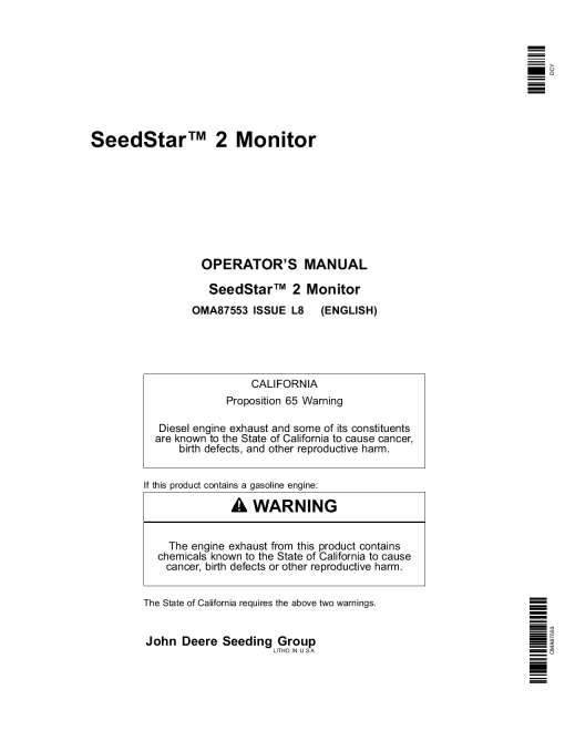 John Deere SeedStar 2 Monitor Worldwide Edition (730101-735100) OMA87553 Operators and Maintenance Manual PDF Download