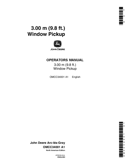 John Deere Self-Propelled Windrow Pickup - 9.8 Foot OMCC34001 Operators and Maintenance Manual PDF Download