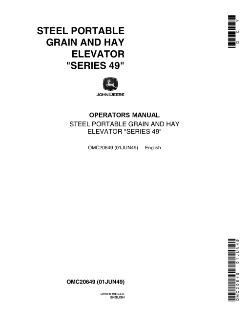 John Deere Steel Portable Grain & Hay Elevator - Series 49 OMC20649 Operators and Maintenance Manual PDF Download